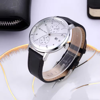 Reloj de Pulsera de Cuarzo para Hombre MINI FOCUS 0052G Original, Esfera Blanca Minimalista, 3 Subesferas, Correa de Cuero, Reloj de Negocios