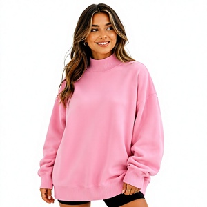 Women's Casual Cotton Polyester <b>Top</b> Oversized Long Sleeves Pullover Sweatshirt for Winter Autumn Plain Dyed <b>Mock</b> <b>Neck</b> - Product Image 1