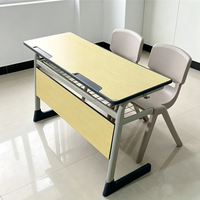 Ensemble Chaise et Bureau Double pour Étudiants, Vente en Gros Usine, Mobilier Moderne pour Salles de Classe Universitaires, Cadre Métallique Réglable, Plateau en Bois, École