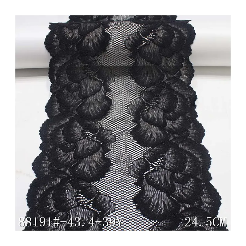 OEM Charming 24CM Black Mesh Big Fancy Rose Spandex Stretch Lace Trim Customizable Colors Elastic Fabric For Women Bra Dress