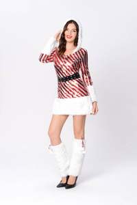 Kostum Natal film TV dewasa wanita pakaian pesta Natal pakaian performa DS Hotel dan putih pemotretan bergaris merah - Product Image 3