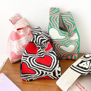 Nhật Bản Phong Cách Mới Thiết Kế Ngựa Vằn Mô Hình Crochet Túi Xách Phụ Nữ Màu Xanh Lá Cây Du Lịch Mua Sắm Dệt Kim Tote Túi Cho Phụ Nữ - Product Image 2