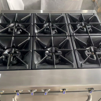 Équipement de cuisine commercial, cuisinière à gaz en acier inoxydable à 6 brûleurs avec four, cuisinière à gaz pour hôtel