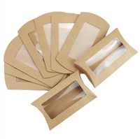 Vente en gros Regalos Por Mayor Boîte en papier pliante en forme d'oreiller Boîte cadeau en papier kraft brun avec fenêtre transparente