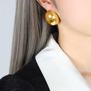 Dernières boucles d'oreilles en acier inoxydable plaqué or 18 carats, géométriques, elliptiques, surface lisse, imperméables, bijoux pour femmes, cadeaux d'anniversaire - Product Image 1