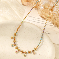 Collier ras du cou bohème multicolore en pierres naturelles et perles de cristal, bijoux en acier inoxydable plaqué or PVD avec breloques fleurs