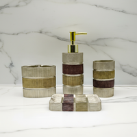 Juego de Baño de Resina Tallada a Medida, Fabricante OEM de Poliresina, Dispensador de Jabón y Vaso de 4 Piezas Estilo Europeo para Compradores de Hoteles