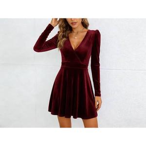 Abito Casual da Donna <span class=keywords><strong>Autunno</strong></span> Inverno in Velluto con Scollo a V e Maniche Lunghe - Product Image 3