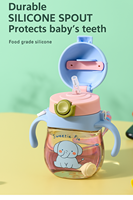 Bouteille d'eau pour enfants avec paille et sangle, motif dessin animé, sans BPA, gobelet en plastique pour l'école, logo personnalisé, vente en gros, OEM