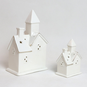 Wit Keramisch Huis Met Hart Ster Kerstboom Home Decor Cadeau-Feestelijk Kerstdecor-Warme Gloed Keuze Van 2 - Product Image 4