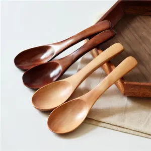 Natural Wooden Spoons Small Kitchen Condiment Sugar Spice Ice Cream Children Kids Tableware Wood Mini Spoons