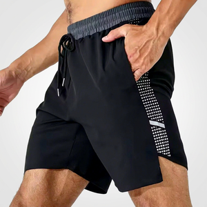 Shorts de sport mi-taille pour hommes en non-tissé Spandex/Polyester, anti-plis, avec cordon de serrage, pour entraînement musculaire et cardio, coupe classique - Product Image 1