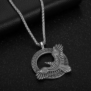 Collier pendentif en acier inoxydable bicolore Odin Raven, style nordique Viking, bijoux du zodiaque animal pour hommes, cadeau - Product Image 2