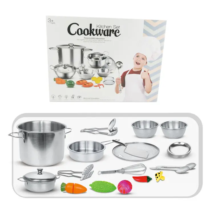 Juego de utensilios de cocina de acero inoxidable para niños, juguete de cocina para niños