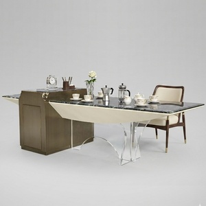 Table moderne en marbre naturel Verde <span class=keywords><strong>Alpi</strong></span> avec support en acrylique, table de conférence polyvalente pour villa et maison - Product Image 1
