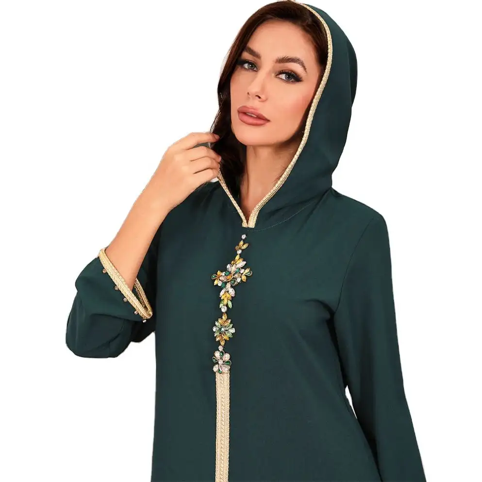기모노 카프탄 아바야 여자 주바 두바이 중동 라마단 아랍 우아한 이슬람 드레스 다이아몬드가 박힌 모자