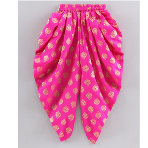 Conjunto de Top Brocado y Pantalones Dhoti Estampados para Niñas, Ropa Tradicional Festiva, Dorado y Rosa - Product Image 1