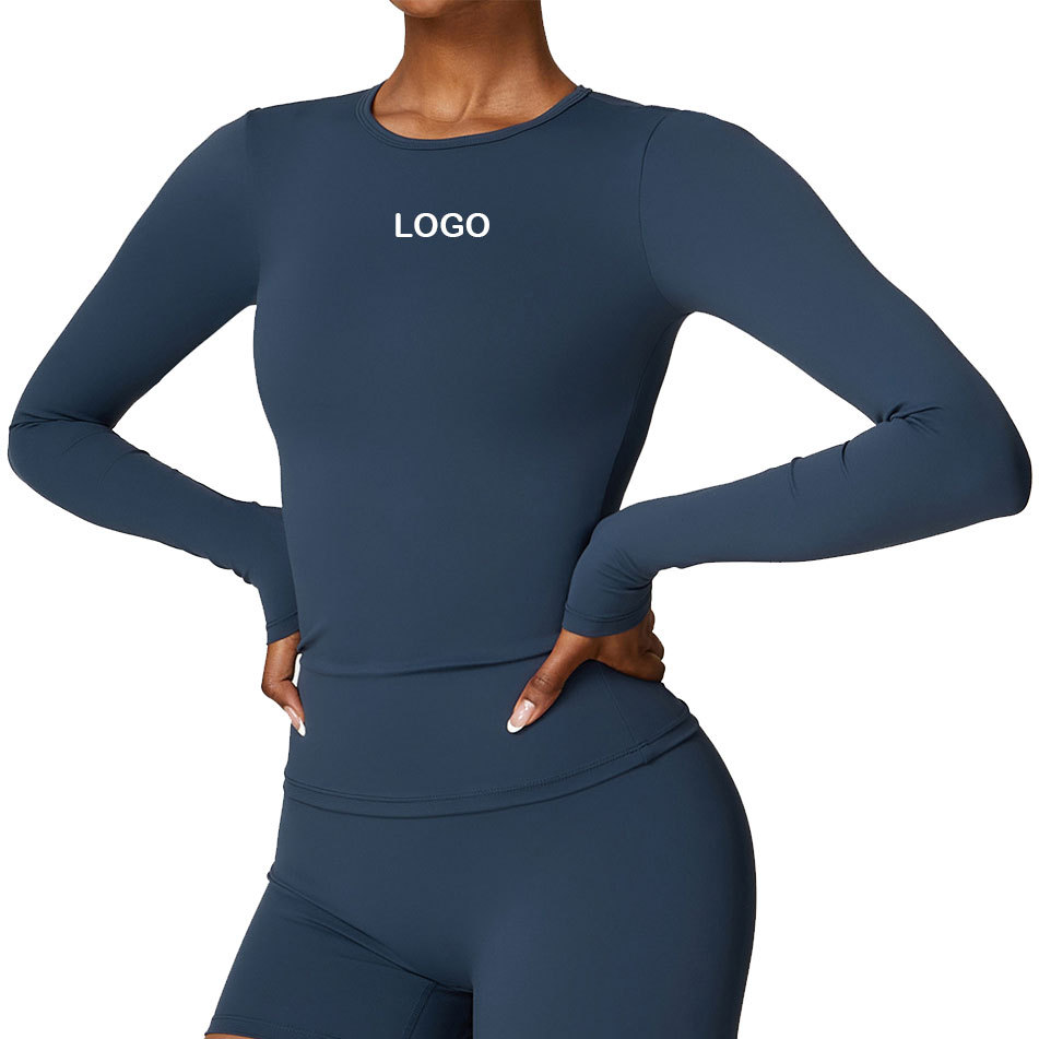 Solid Color Women's Yoga Top Long Sleeve Workout Blouse Slim Fit Sexy Gym T-Shirt for Autumn Fitness Breathable Sports Wear