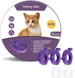 진정 효과가있는 Qbellpet 고양이 진정 칼라 조정 가능한 고무 3 팩 고양이를위한 진정 칼라