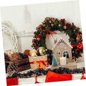 Wooden Cute House Shape <b>Ornaments</b> With <b>Tree</b> and Snowman Christmas Candlestick - Product Image 4