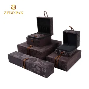 Custom High End Chinese style red brown brocade jewelry jewellery packaging gift boxes