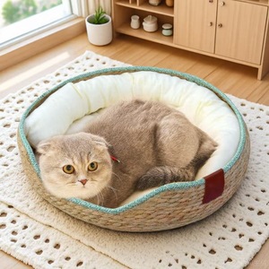Coussin pour chat en rotin avec rembourrage en coton PP, tapis rafraîchissant toutes saisons pour animaux de compagnie, motif solide et durable pour chats - Product Image 1