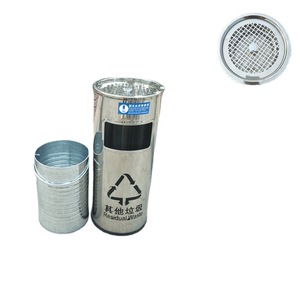 Outdoor stainless steel round trash can <b>with</b> inner <b>bin</b>, indoor shopping mall waste <b>bin</b>, industrial flip-top Hong Kong style - Product Image 1
