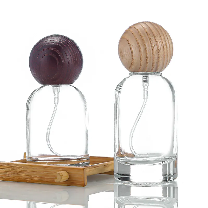 Luxury Fragrance Sprayer Atomizer Empty 30ml Perfume Glass Bottle Wooden Cap