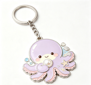 <b>Custom</b> Octopus Metal Key Chain Enamel Pendant Pearl Accent Lightweight Keyring for Gift and Promotion - Product Image 1