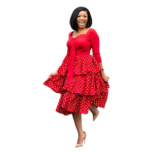 D117T European American Women's <strong>Clothing</strong> for Foreign Trade Large Size Cross-Border Slimming Wave Point African Mother Dress - Product Image 5