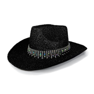 Chapeau de <span class=keywords><strong>cowgirl</strong></span> scintillant à large bord avec franges en strass pour <span class=keywords><strong>costume</strong></span> de scène, concert, enterrement de vie de jeune fille, fête disco - Product Image 3