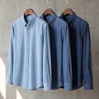 Chemise en jean pour homme à texture douce, lavage sablé, 100 % coton, manches longues, décontractée, pour boutiques et personnalisation de logo
