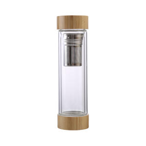 Ekocian Bouteille d'eau en verre borosilicate à double paroi avec infuseur à thé avec couvercle en bambou et manchon antidérapant 17oz <span class=keywords><strong>Navaris</strong></span> - Product Image 5