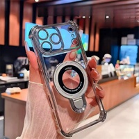Coque de téléphone magnétique transparente électroplaquée tendance pour iPhone 17 16 15 14 13 12 Pro Max Plus avec support anneau métallique antichoc