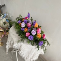 Arrangement de fleurs artificielles bleu rose rouge orange, bouquet de roses mélangées, centre de table de mariage, décoration de fête, décoration de la maison