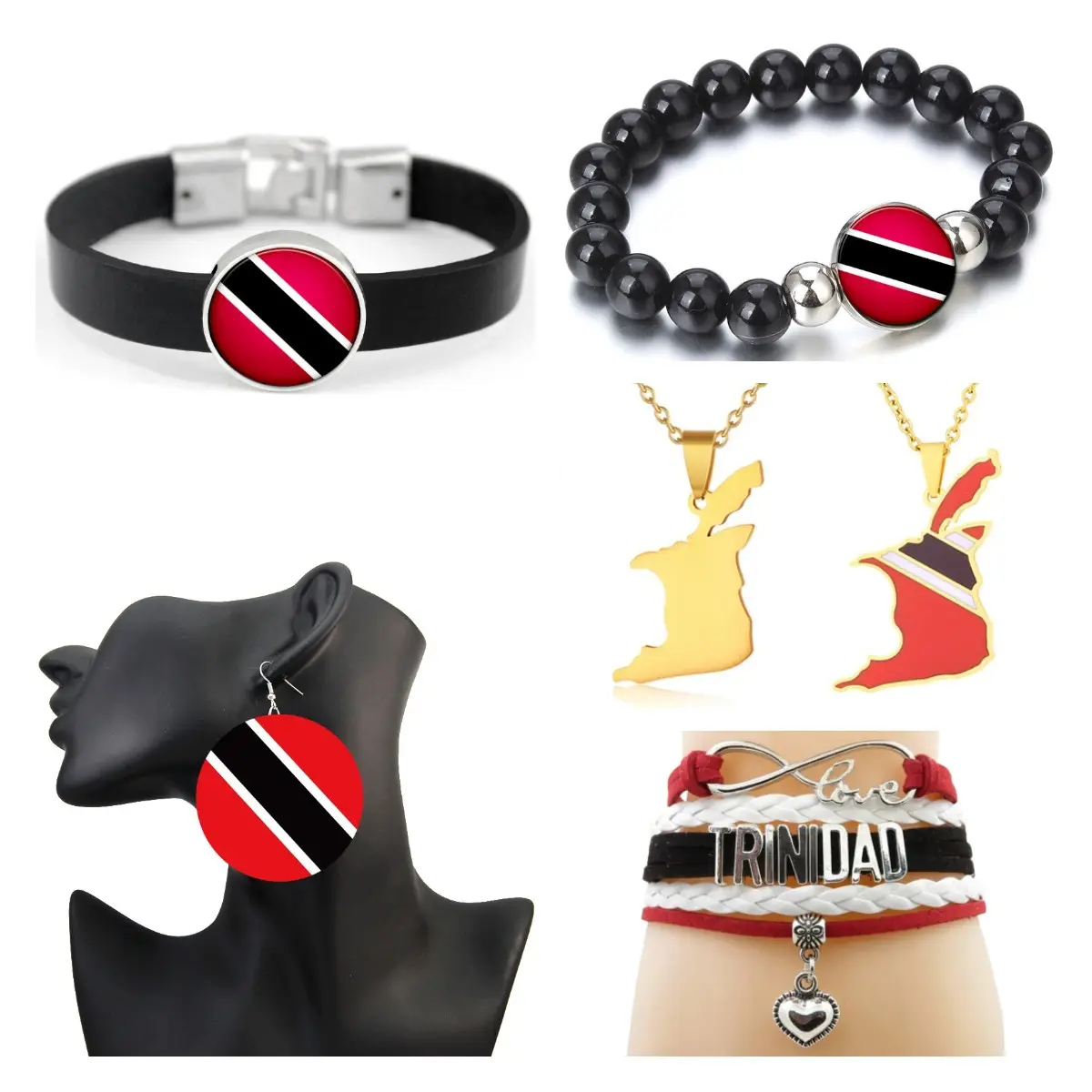 Hersteller Trinidad und Tobago Karte Flagge Charme Anhänger Inspirierende Halskette Armband Ohrringe Schlüssel anhänger Schmuck Set