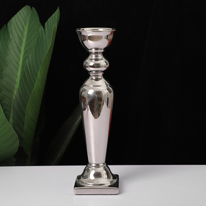 Wholesale modern <strong>silver</strong> plating candle holder home decor Christmas ceramic <strong>candlestick</strong> - Product Image 1