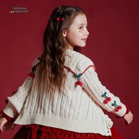Hidehanky Cardigan pour fille, en coton doux, tricoté, brodé de cerises, col rabattu à volants, pull de Noël