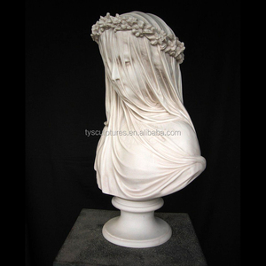 <span class=keywords><strong>Escultura</strong></span> de Busto de Dama Velada Tallada a Mano <span class=keywords><strong>en</strong></span> Mármol Beige Natural <span class=keywords><strong>con</strong></span> Corona de Flores - Product Image 5