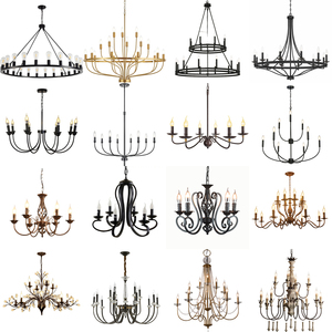 Lustre Classique Vintage Style Bougie, Grand <span class=keywords><strong>Chandelier</strong></span> en Fer Forgé Noir à Branches, Luminaire Suspendu pour Salle à Manger <span class=keywords><strong>et</strong></span> Salon - Product Image 3