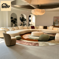 Canapé modulaire en bouclette moderne, design incurvé, coussins texturés moelleux, salon, appartement, villa, intérieurs