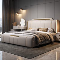 Neues Echtes Leder-Stauraumbett Minimalistisch Modern Hauptschlafzimmer Luxuriös 18m Italienischer Stil Trendiges Queen-Size Massivholzbett