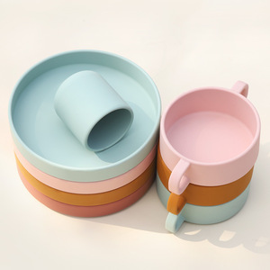 Silicone Baby Feeding Tray Set With Bowls Cups For 0-12 Months Complementary Food <b>Serving</b> Dishware Arc Type Bpa Free - Product Image 2