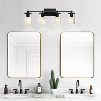 Appliques murales modernes ETL en fer noir, luminaire d'intérieur à 4 têtes pour salle de bain avec abat-jour en verre