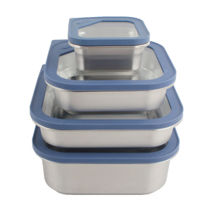 Ensemble de contenants alimentaires hermétiques en acier inoxydable à prix d'usine avec couvercle en silicone à fenêtre transparente, carrés, pour la conservation des aliments frais - Product Image 6