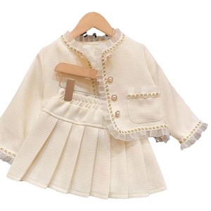 Completo Primaverile e Autunnale per Ragazze: <span class=keywords><strong>Giacca</strong></span> in Tweed con Inserti in Rete e Gonna Plissettata, Set Due Pezzi alla Moda - Product Image 5