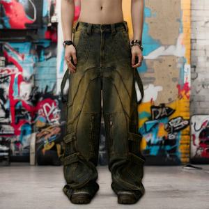 Pantalons en denim lourd sur mesure, jeans vintage, surdimensionnés, style Y2k, streetwear, pantalons en denim délavés pour hommes - Product Image 5