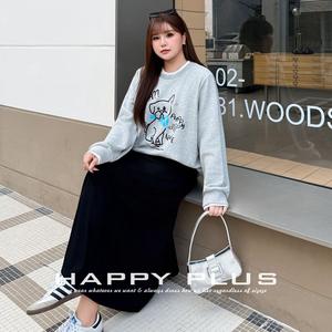 Sweat-shirt surdimensionné pour femme Happy Plus, doublé en polaire, avec imprimé chien, dessin animé, tissu en molleton, grande taille, vêtements d'hiver - Product Image 1
