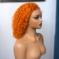 Wig Bob Keriting Oranye Jahe 13x4 Rambut Asli Manusia # Wig Pendek Keriting 350 Short Tight Curl Lace Frontal Pre Plucked Berwarna Grosir Pabrik