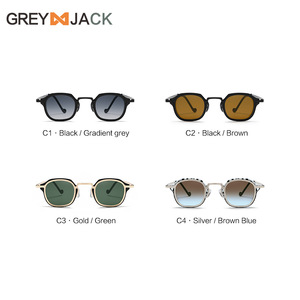 Lunettes de soleil carrées Grey Jack, monture noire et or, protection UV400, unisexe, verres TAC, style hybride en acier inoxydable et PC - Product Image 5